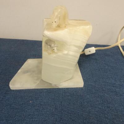LOT 182. LIGHT UP STONE POLAR BEAR LAMP