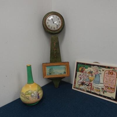 LOT 183. CLOCK (UNTESTED) AND HOME DECOR