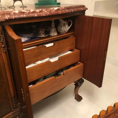 Traditional Italian Marble Top Buffet Sideboard