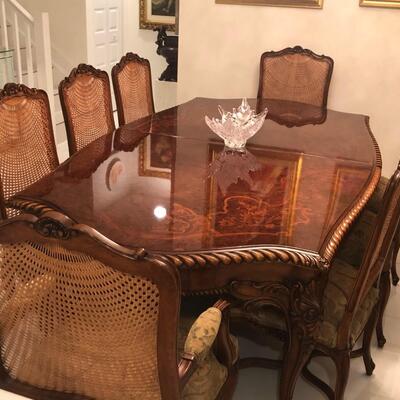Traditional Italian Dining Table with 12 Chairs and 2 leaf extensions.