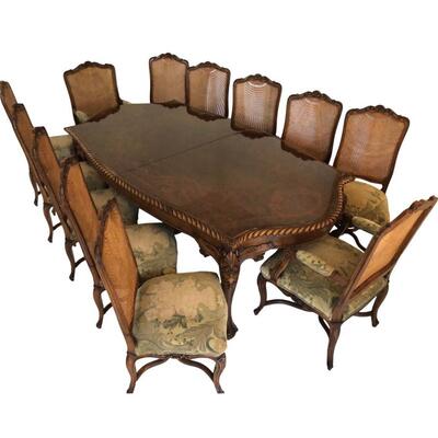 Traditional Italian Dining Table with 12 Chairs and 2 leaf extensions.