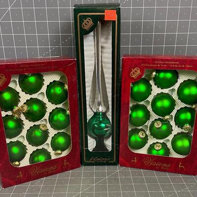 #28 Christmas GREEN Bulbs by Visions by Holly  2 Bx and tree Topper