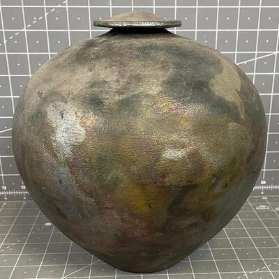 #74 Metallic Jar with Lid, Hand Crafted ART, RAKU 