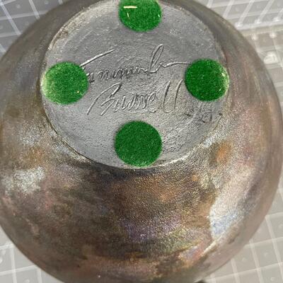 #74 Metallic Jar with Lid, Hand Crafted ART, RAKU 