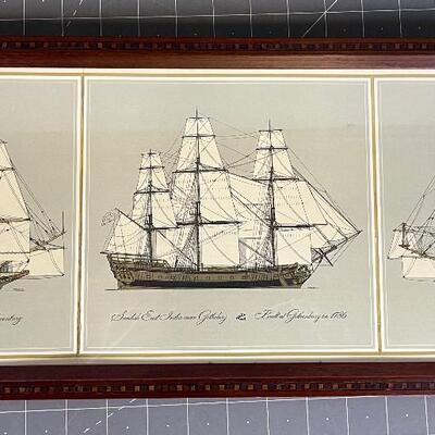 #80 (3) Antique Ship Print Picture, Nicely framed 