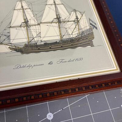 #80 (3) Antique Ship Print Picture, Nicely framed 