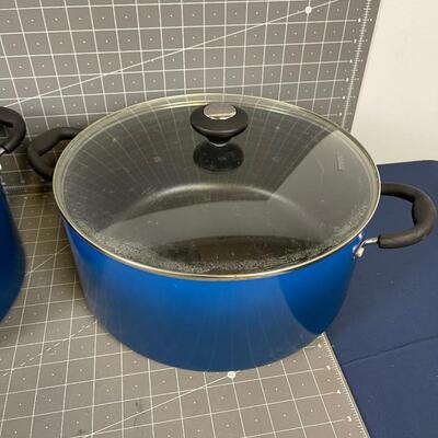 #179 BLUE; TIVOLI Stock pots (2) with lids. Teflon 