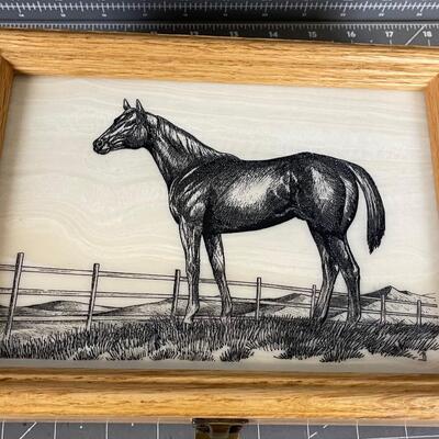 #199 Hand Crafted Golden Oak Box with Etching of a Horse