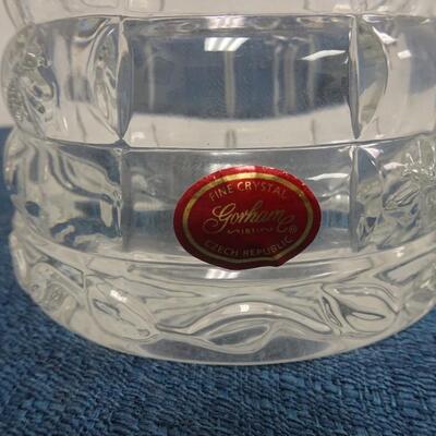 LOT 219. CRYSTAL GORHAM BEE HIVE DECOR AND WATER LILY CANDLE HOLDER