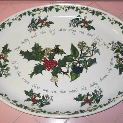 MS Holly and Ivy Portmeirion 20" Oval Turkey Platter Christmas