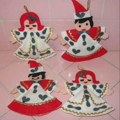MS Vintage Felt Angel Ornaments 4 Boys Girls Holly
