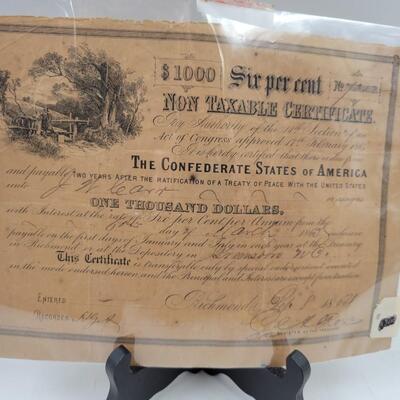 1864 CONFEDERATE $1000 BOND - GREENSBORO NC