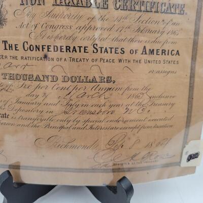 1864 CONFEDERATE $1000 BOND - GREENSBORO NC