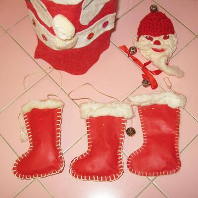 MS Vintage Christmas Felt Wine Bottle Cover Red Boot Ornaments Knitted Door Knob Santa
