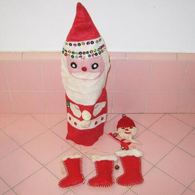 MS Vintage Christmas Felt Wine Bottle Cover Red Boot Ornaments Knitted Door Knob Santa
