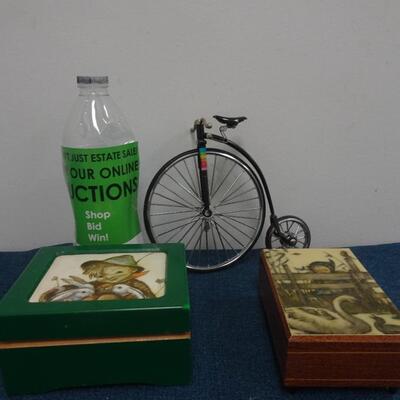 LOT 248. 1/10 SCALE BIKE MISSING ONE PEDAL AND TWO MUSIC BOXES