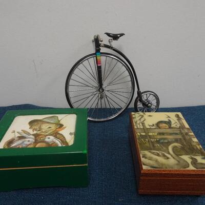 LOT 248. 1/10 SCALE BIKE MISSING ONE PEDAL AND TWO MUSIC BOXES