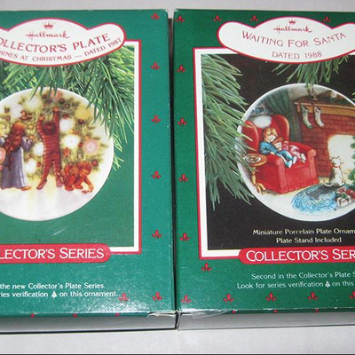 MS 2 Hallmark Christmas Ornaments Plates Series 1 & 2 from 1987 & 1988 Original boxes with tags
