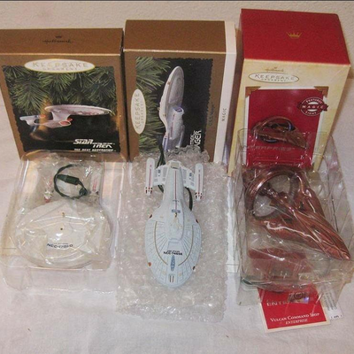 MS 5 Hallmark Christmas Ornaments Star Trek Space Ships Enterprise Voyager Vulcan Klingon Romulan