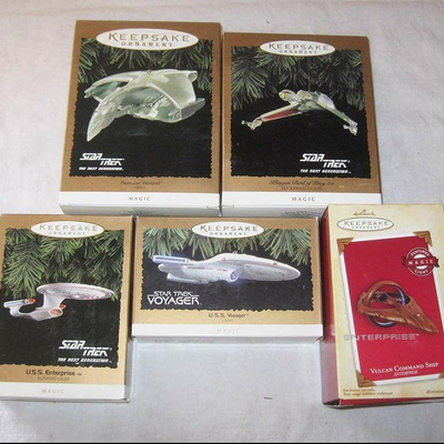 MS 5 Hallmark Christmas Ornaments Star Trek Space Ships Enterprise Voyager Vulcan Klingon Romulan