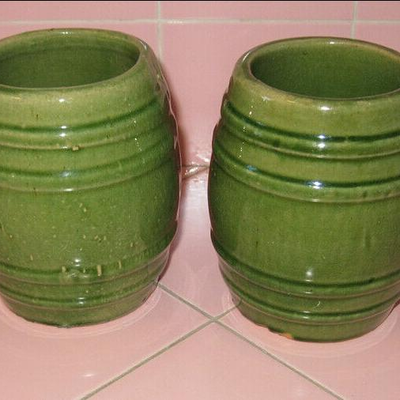 MS 2 Antique Green Pottery Beer Mugs