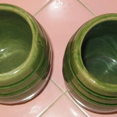 MS 2 Antique Green Pottery Beer Mugs