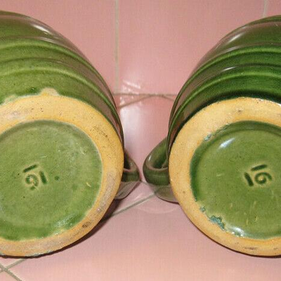 MS 2 Antique Green Pottery Beer Mugs