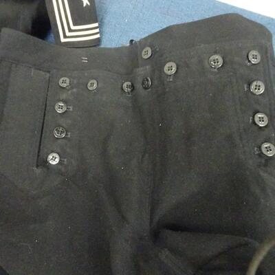 LOT 307. VINTAGE NAVY UNIFORMS TWO SHIRTS ON PAIR OF 13 BUTTON PANTS