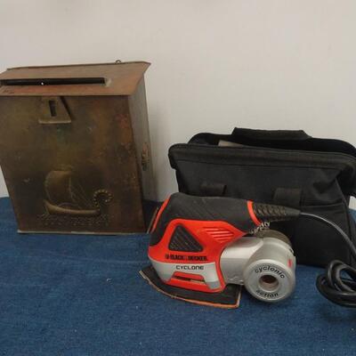 LOT 316. BLACK AND DECKER SANDER AND BRASS MAIL BOX WITH NO CLASP