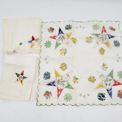 VINTAGE EASTERN STAR HANKIES -  MASONIC- 3 PC
