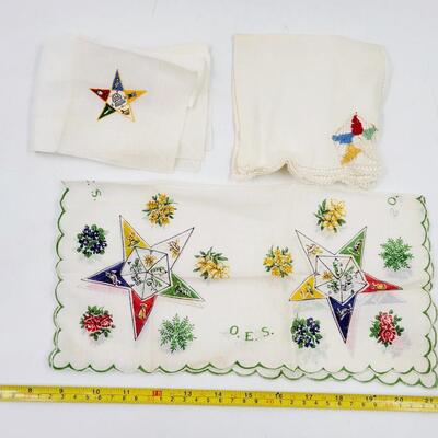 VINTAGE EASTERN STAR HANKIES -  MASONIC- 3 PC