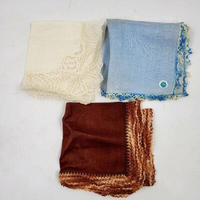 VINTAGE 3 PC LINEN HANDKERCHIEF