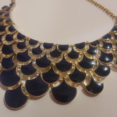 Navy blue and gold tone necklace