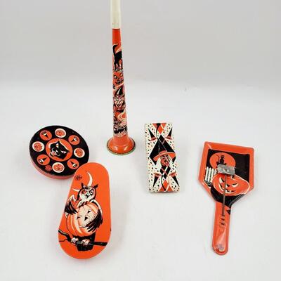 VINTAGE HALLOWEEN METAL CELEBRATION TOY LOT