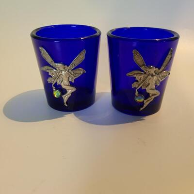 2 cobalt blue shot glasses