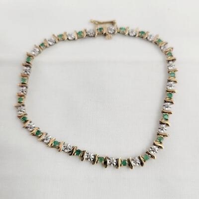 10K JEWELED (GREEN & WHITE) GOLD BRACELET