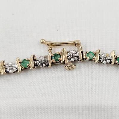 10K JEWELED (GREEN & WHITE) GOLD BRACELET