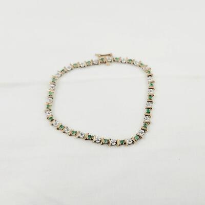 10K JEWELED (GREEN & WHITE) GOLD BRACELET