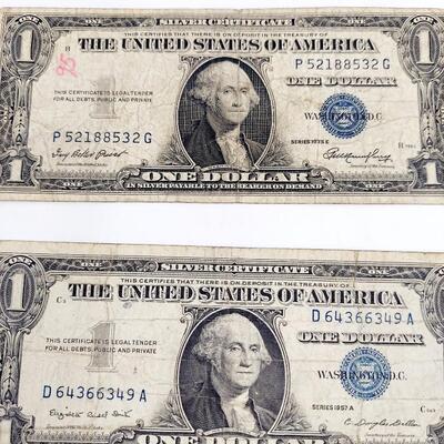 2 $1.00 BILL SILVER CERTIFICATE - 1935 & 1957
