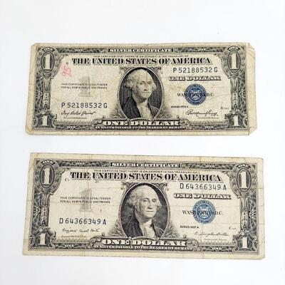2 $1.00 BILL SILVER CERTIFICATE - 1935 & 1957