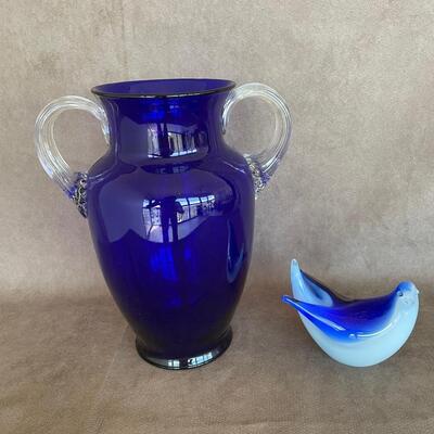 Lot 8. Antique Vase and Glass Bird Figurine