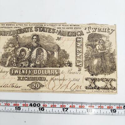 CONFEDERATE MONEY  - $20 - RICHMOND VA 1861