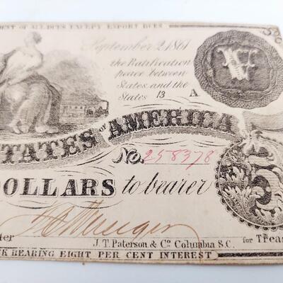 CONFEDERATE MONEY  - $5 - RICHMOND VA - 1861
