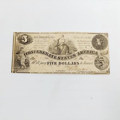 CONFEDERATE MONEY  - $5 - RICHMOND VA - 1861