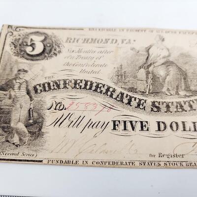 CONFEDERATE MONEY  - $5 - RICHMOND VA - 1861