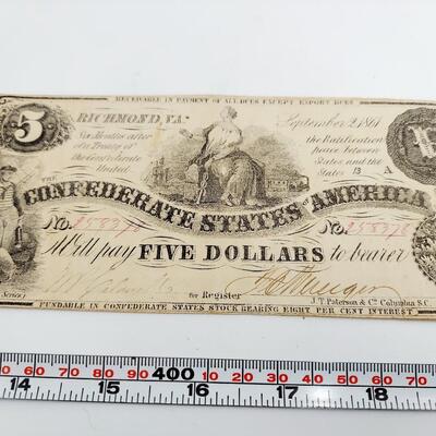 CONFEDERATE MONEY  - $5 - RICHMOND VA - 1861