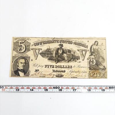 CONFEDERATE MONEY  - $5 - RICHMOND VA  1861