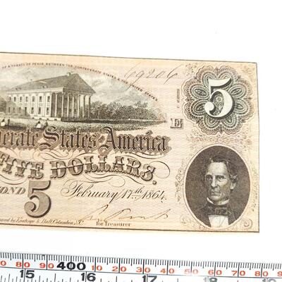 CONFEDERATE MONEY  - $5 - RICHMOND VA - 1861