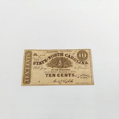CONFEDERATE MONEY - 10 CENT - NORTH CAROLINA 1862