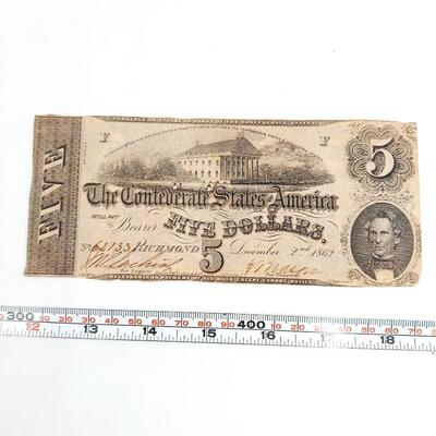 CONFEDERATE MONEY  - $5 - RICHMOND VA  - 1862